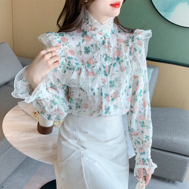 Winter Clothing Vintage - Camicetta in Chiffon Floreale Stampata Vintage