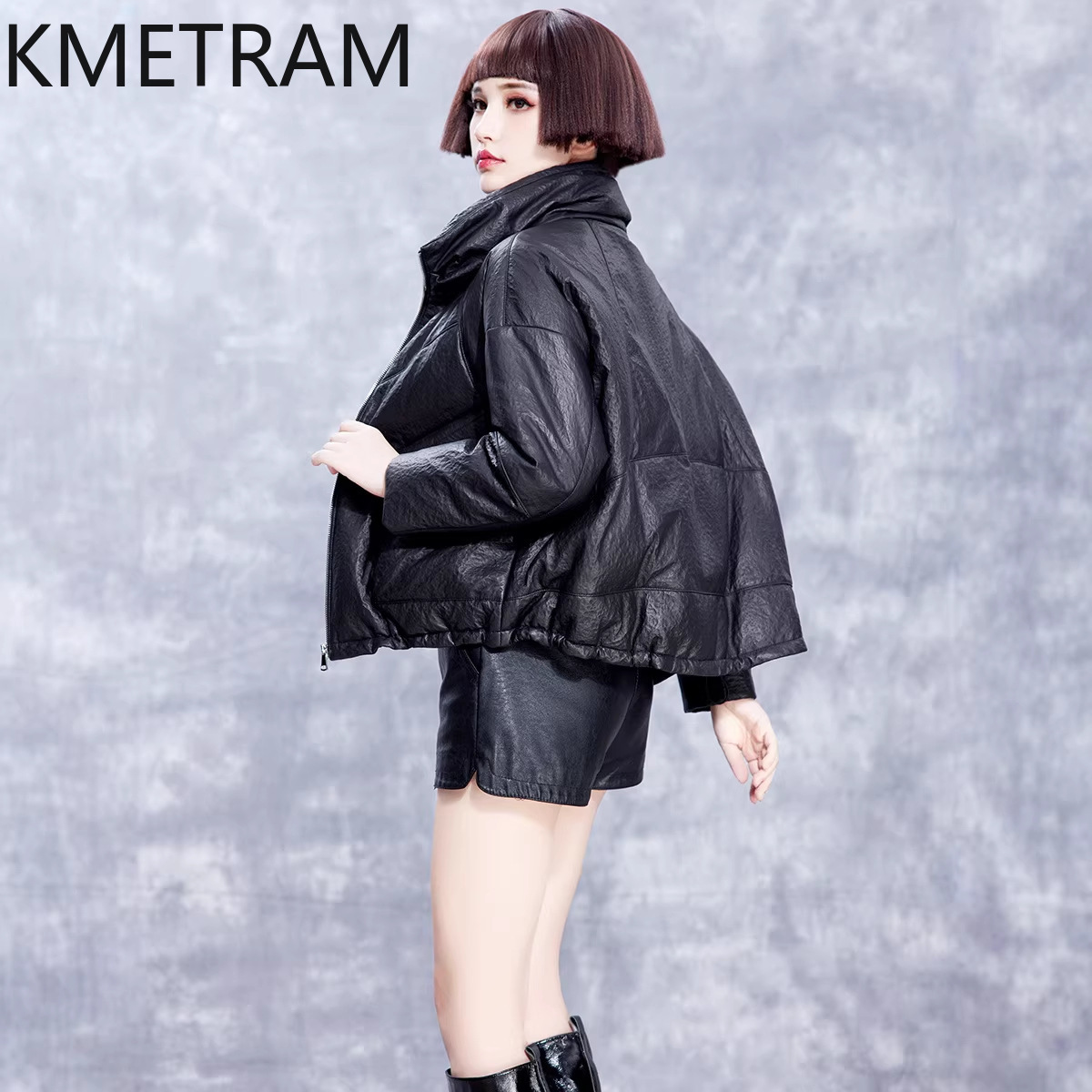 Puffer Jacket Women Down - KMETRAM Giacca in Vera Pelle di